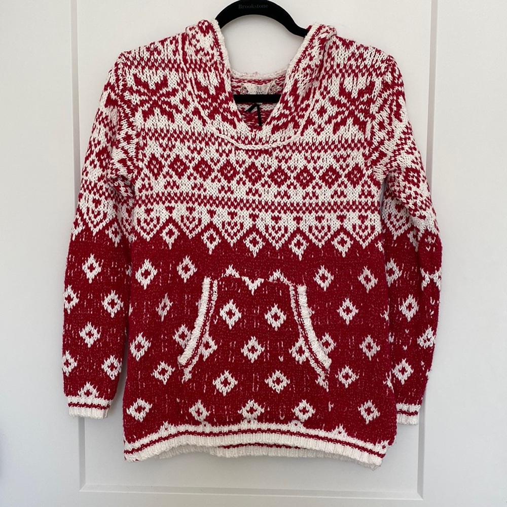 Pink Rose Red and White Winter Hooded Sweater